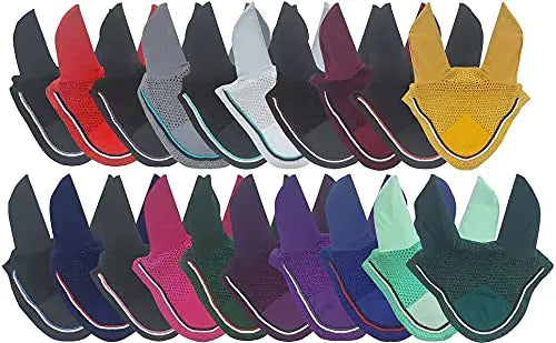 Horse Fly Bonnet Double Piping Ear Net Fly Veil Mask Breathable Cotton Crochet Horse Tack (Pony Berry/Wine)